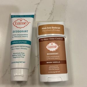 Lume deodorant bundle Warm Vainilla stick and Unscented tube NEW NEVER  USED SEA